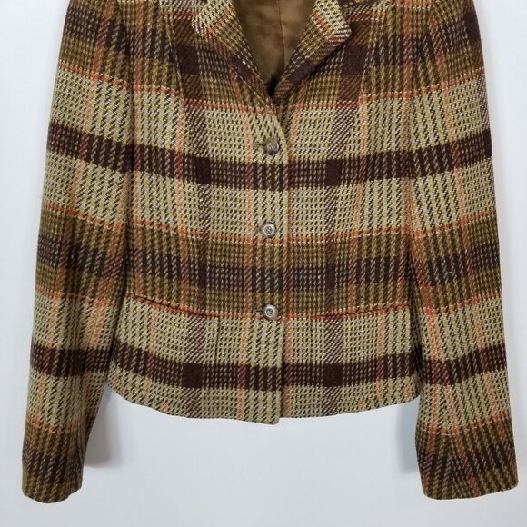 MaxMara Weekend Women 100% Virgin Wool Blazer Jacket Size US 6 Brown Plaid - Picture 3 of 10